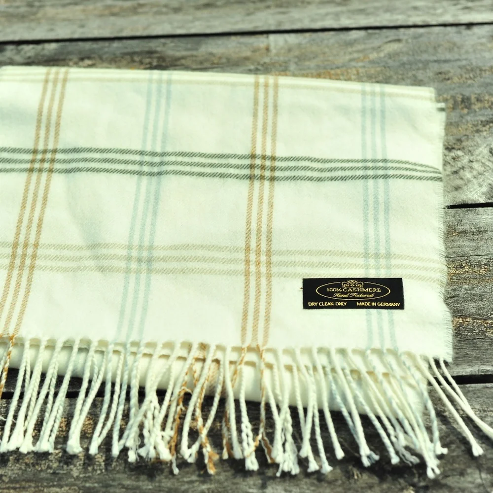 Men's Plaid Luxury Brand's Pattern Fringes 100% Cashmere